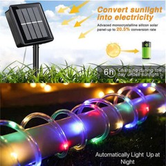 Solar Tube Rope Lights Outdoor Garden Waterproof String Light Lamp 100 LED 32FT