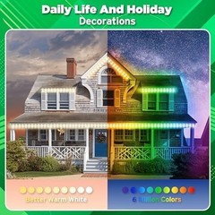 300Ft Permanent Outdoor Lights for House, App & Remote Control, RGB Smart Eaves.