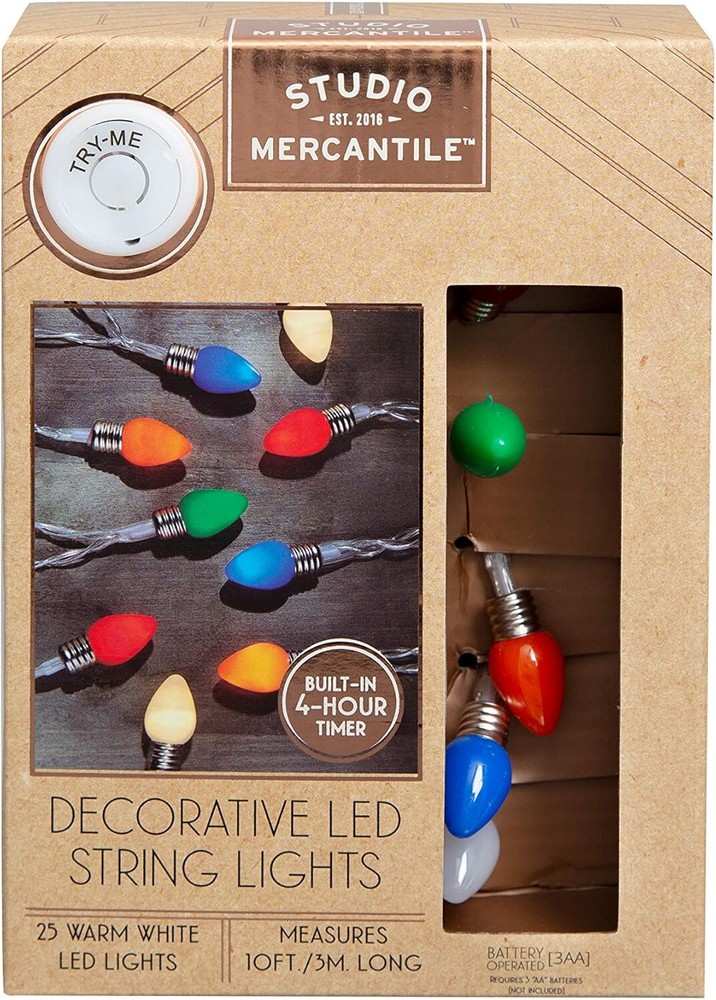 Retro LED String Lights Novelty Vintage Look Bulbs 10 Feet 25 Bulb MSRP $36