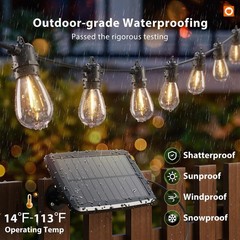 54FT(48+6) Solar String Lights Outdoor Waterproof with USB 48+6FT(16 Sockets)