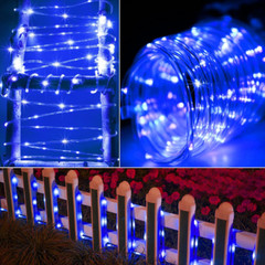 105FT Blue Solar LED Rope Lights 8 Mode Outdoor Waterproof for Home Garden Lamp