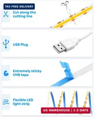 Aclorol USB COB LED Strip Lights for TV 5V USB Powered LED Tape Lights Daylight
