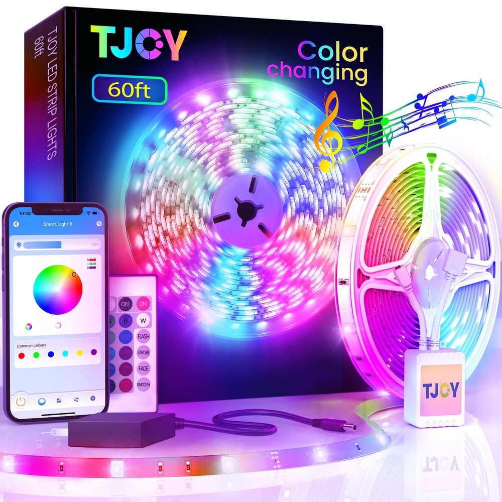 TJOY 60Ft Bluetooth LED Strip Lights Music Sync LED Lights StripRgb Color Chan