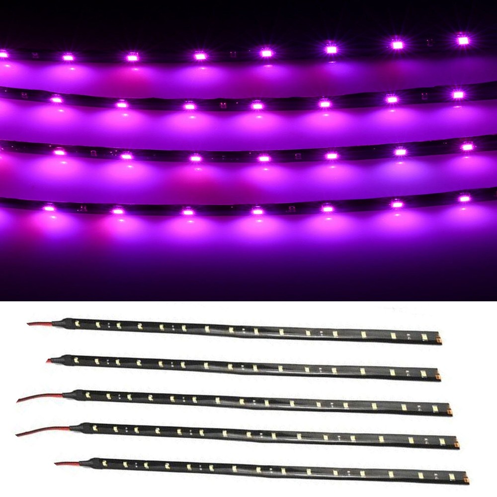 Purple 5PCS 12V 12″ 15SMD Flexible LED Strip Light Waterproof For Car Truck Boat