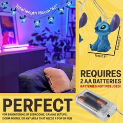 Disney Stitch LED String Lights 10 pcs, Battery Operated Hanging Lights 59”