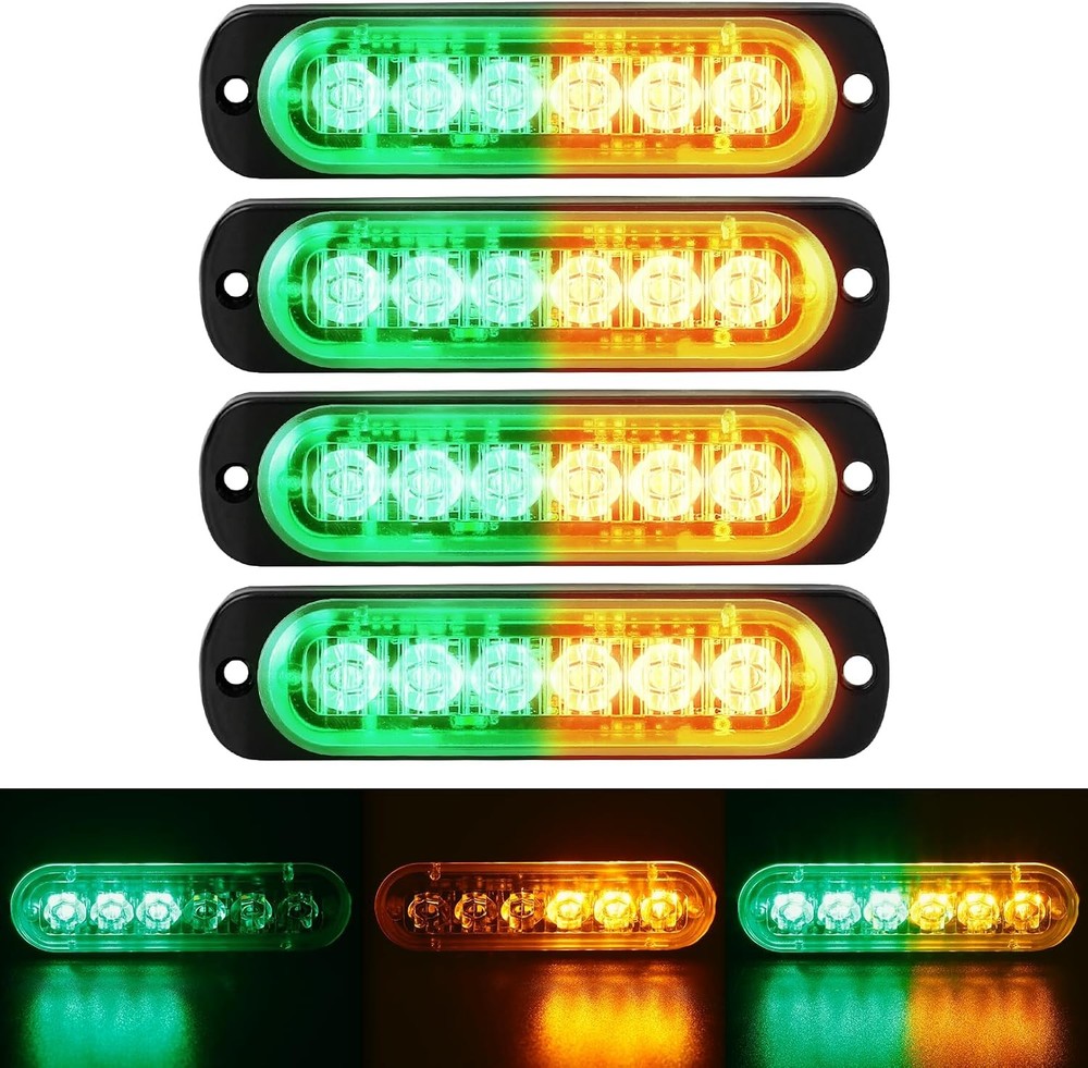 4-Pack 6 LED Amber Strobe Lights Vehicles Trucks 4 Pieces Amber/Green