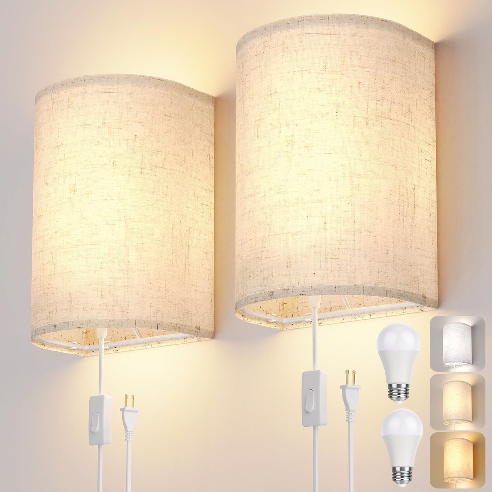 OCATO Plug in Wall Sconces Set of Two: Wall Light Wall Lamp with On/Off Switc…