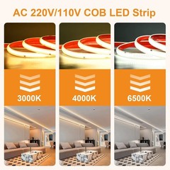 AC 110V COB LED Strip Light Waterproof Driverless Dimmable Cuttable Rope Light