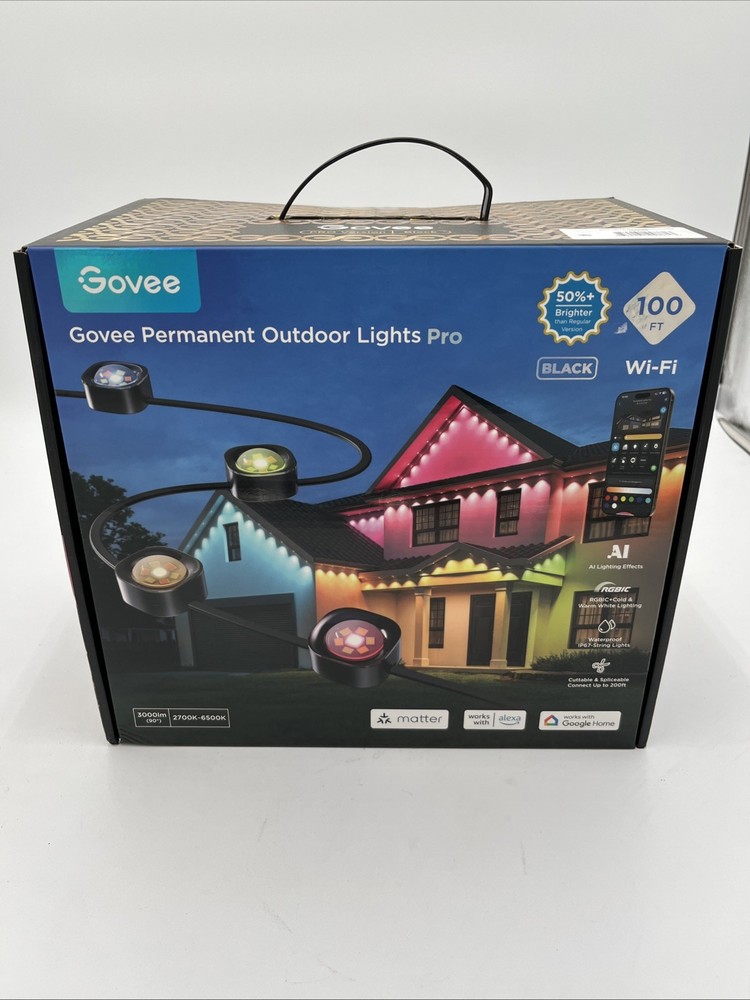 Govee Permanent Outdoor Lights Pro 60 Lights 100FT H806A – BLACK *New Sealed