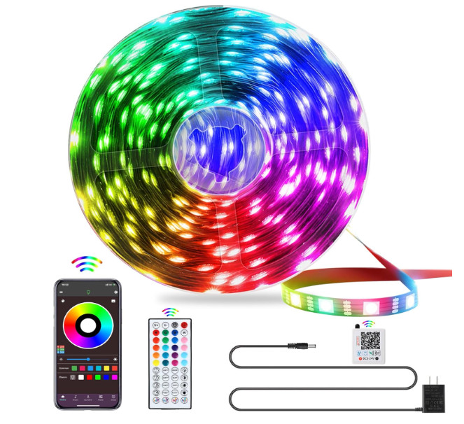 Tira LED RGB25FT con control remoto y app, brillo ajustable para decoración