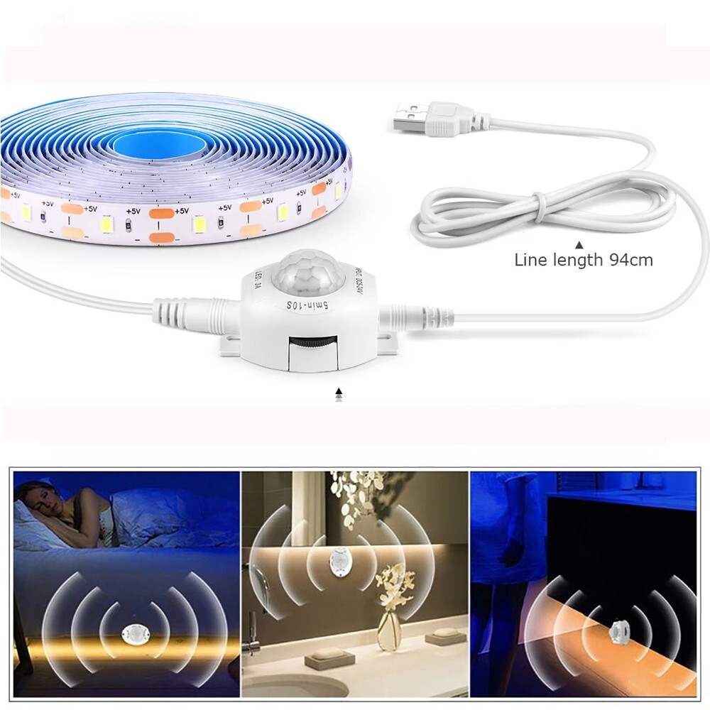 USB Motion Sensor LED Strip Lights For Bedroom Stair Cabinet Night Light Decor