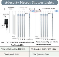 Christmas Lights Outdoor, Certified Falling Rain Drop Light 8 Tubes 192 LED …