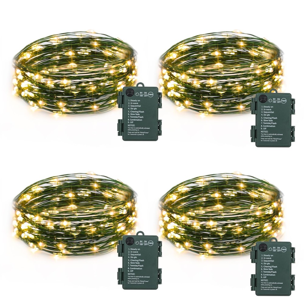 4 Pack Green Wire Fairy Lights Battery Operated Twinkle Lights