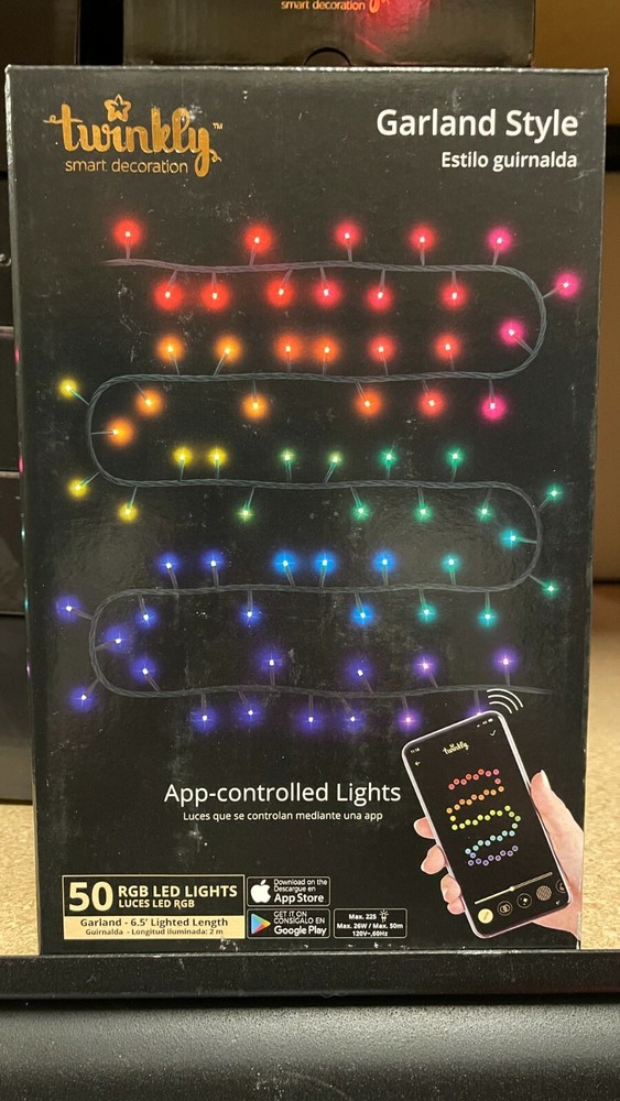 Twinkly App-Controlled 50 Ct Garland Style Multicolor LED Lights 6.5′ White Cord