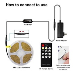 COB LED Strip Light 3000K Warm White 2400 LEDs Dimable RF Remote UL Power Supply