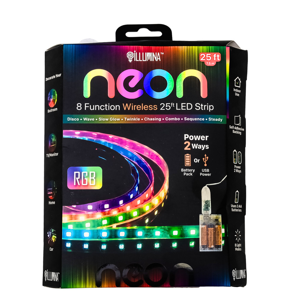 ILLUMINA RGB Neon 8 Function Wireless 25ft Multi-Color LED Strip IL-STB47-RGB