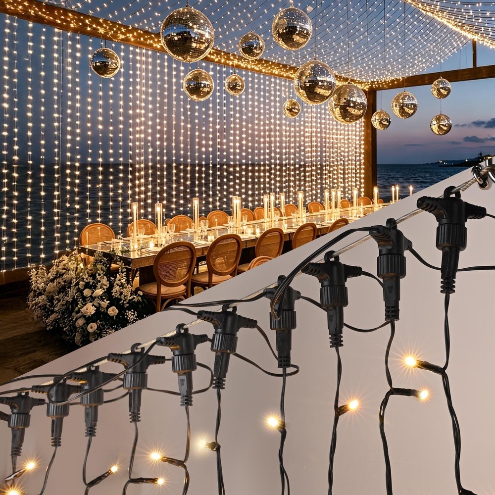 AplusChoice Commercial LED Event Curtain Lights 1920 LED 120V Steel Cable IP44