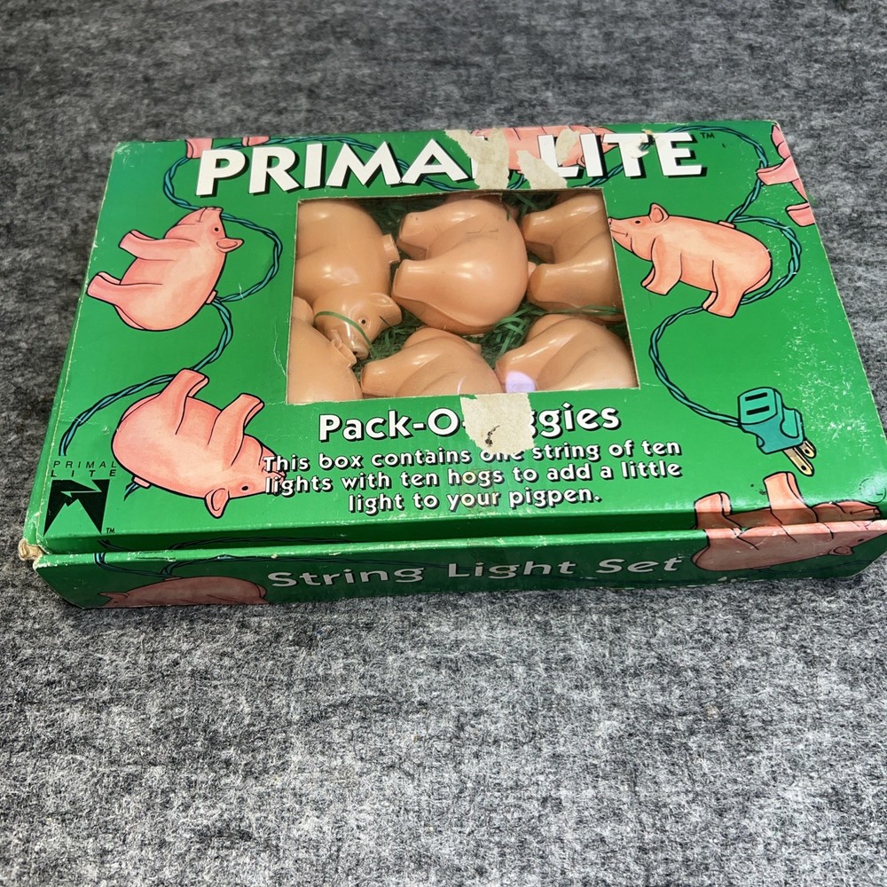 VTG Pig String Light Set Blow Mold Primal Lite Pack O Piggie 1989 14 inch