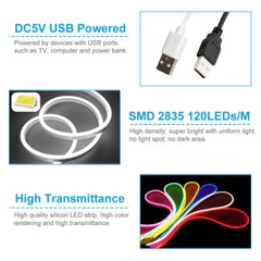 Touch Switch USB 5V Neon Led Strip Light Christmas Decor Kitchen Bookshelf lamp