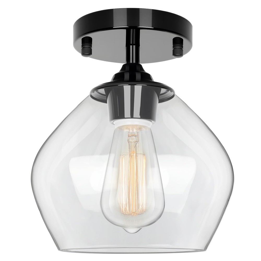 Beslowe Modern Semi Flush Mount Ceiling Light Clear Glass Shade Industrial
