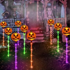12 Luces Solares Calabaza – Estacas Halloween Exterior, 8 Modos, Multicolor