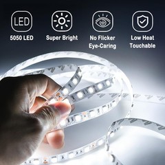 16FT 5050 SMD LED Strip Lights 300 LEDs DC 12V Super Bright Cool White 6000K
