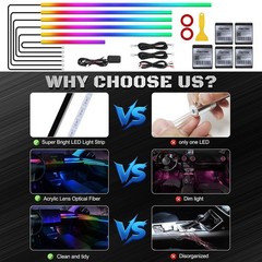 RGB Car LED Strip Lights, 175″ Music Sync Fiber Optic Ambient Lighting Kit