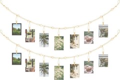 2 Pack 4 Ft Photo String with Clips, Boho Wooden Bead Garland Picture String