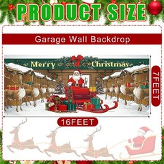 Tingjoo 7 x 16 ft Christmas Garage Door Cover Banner 7 x 16 ft, red