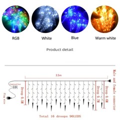 96-480 LED Hanging Icicle Curtain Lights Outdoor Fairy String Xmas Wedding Lamp