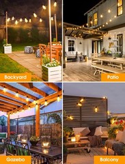 25FT Outdoor String Lights with Waterproof Dimmable Edison LED Bulbs