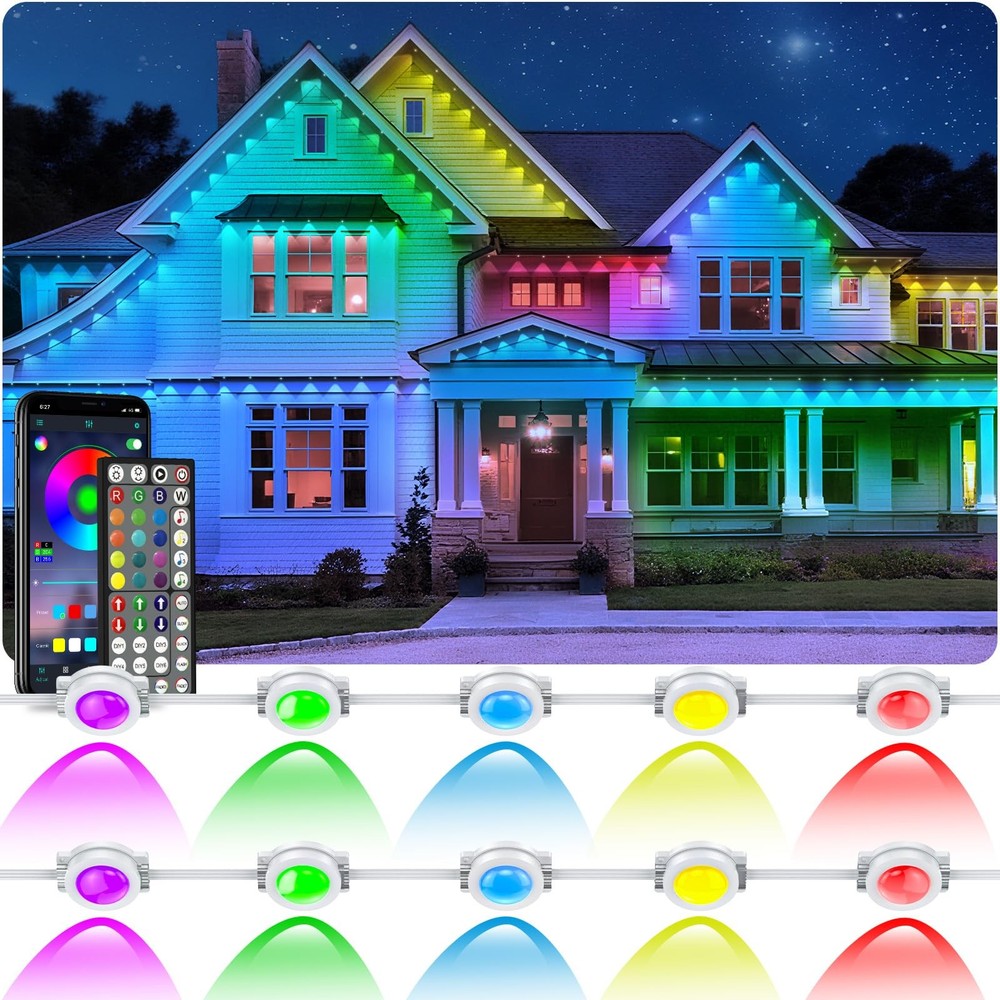 300FT RGB Outdoor Eaves Lights, App Control, IP67 Waterproof, Garden & Party …