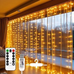 300 LED Fairy Curtain Lights, 9.8×9.8Ft USB Plug-in 8 Modes Christmas String