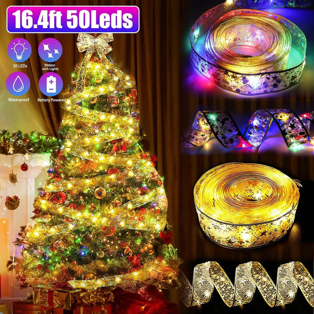 16.4ft 50 LED Ribbon Fairy String Lights Battery Christmas Tree Party Decor