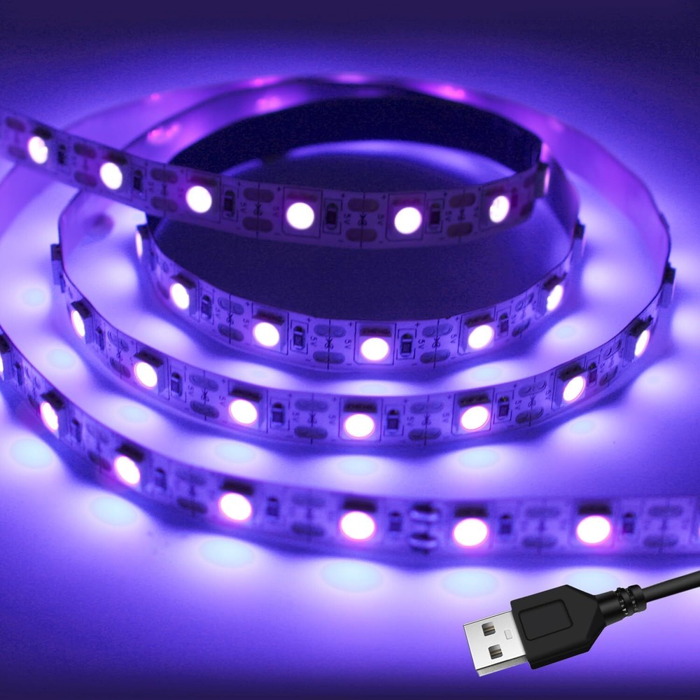 iNextStation UV Black LED Light Strip USB, 2M/6.6ft 5V 120 Non-Waterproof