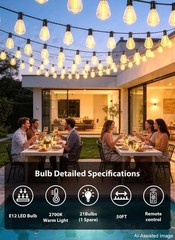 50FT Outdoor String Lights with 20+1 S11 LED Bulbs, Waterproof Dimmable Patio…