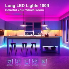 100ft Bluetooth RGB Color Change LED Strip Lights Music Sync, APP/Remote Control