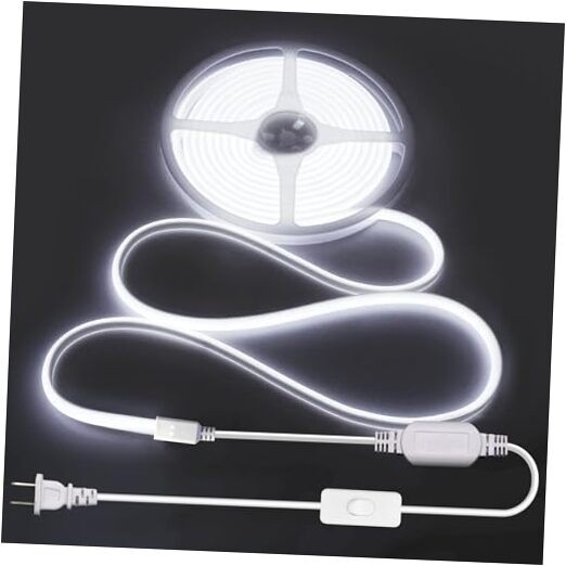 110V 120V LED Strip Lights Waterproof 16.4ft COB 5M (No Remote) Cold White