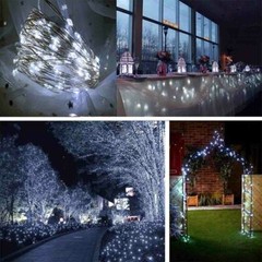 Outdoor Mini 39Ft 100 LED Copper Wire Lights, 8 Modes Solar Powered Fairy Lights