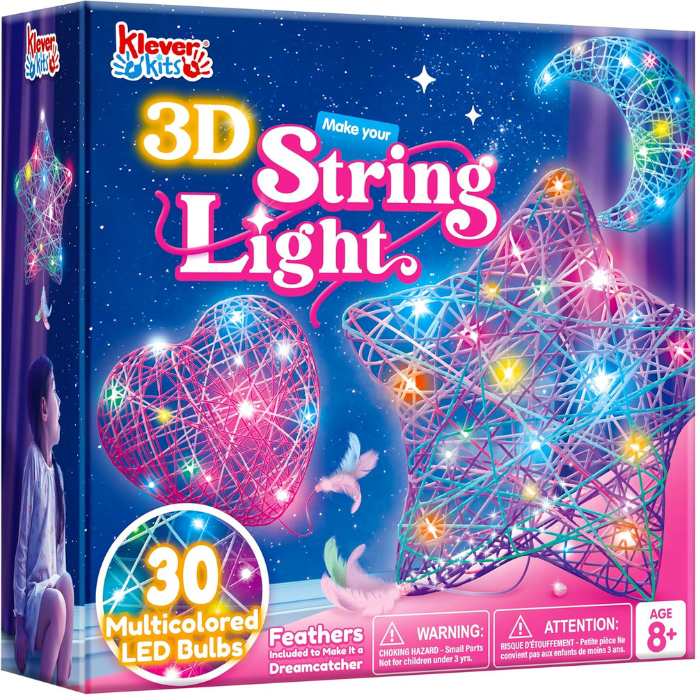 3D String Art Kit for Kids, Light up String Light Toy with 30 Multi-Colored LED