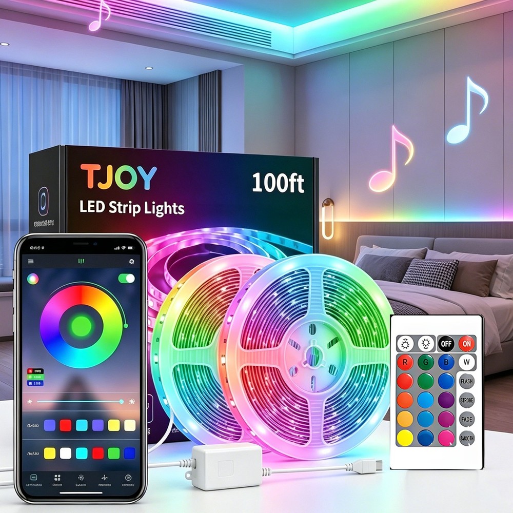 100FT Smart LED Strip Lights, APP Control Music Sync RGB Lights for TV Backlight