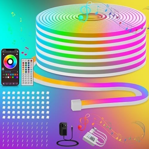 100Ft LED Neon Rope Lights with App and Remote Control, IP65 Waterproof Neon Str