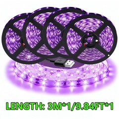 USB LED Strip Light 9.8ft 3M Purple UV Black Light with Switch for Game Room
