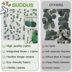 Fake Vines with Lights Battery Operated, 20 LED 6.56FT Eucalyptus Garland Fairy