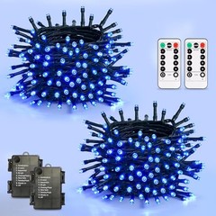 2 Pack 100 LED Blue Christmas Lights Battery Operated 66 ft Waterproof