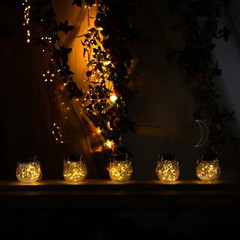 Cooo 6 Pack Heavy Crackle Glass Solar Lantern with 30 LED Firefly Lights–