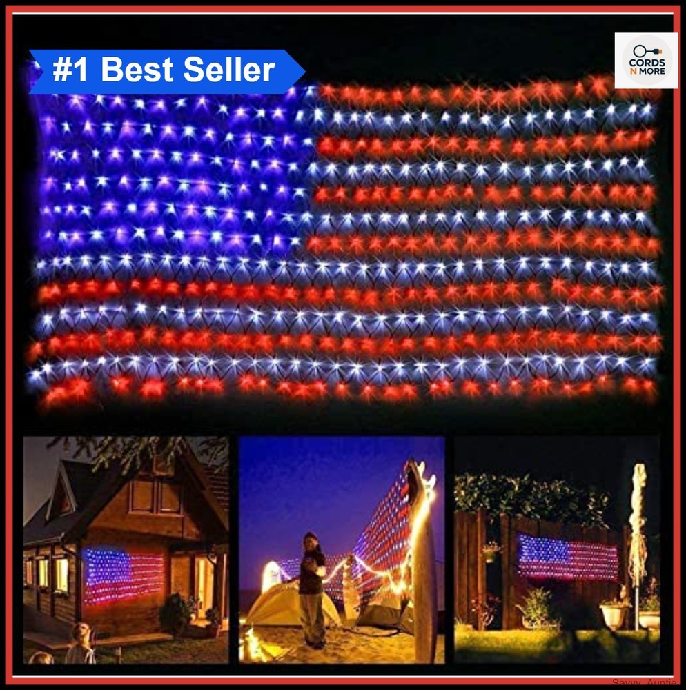 US Flag Net Lights 420 LED 6.5×3.3 FT Waterproof Corded Plug For Independence