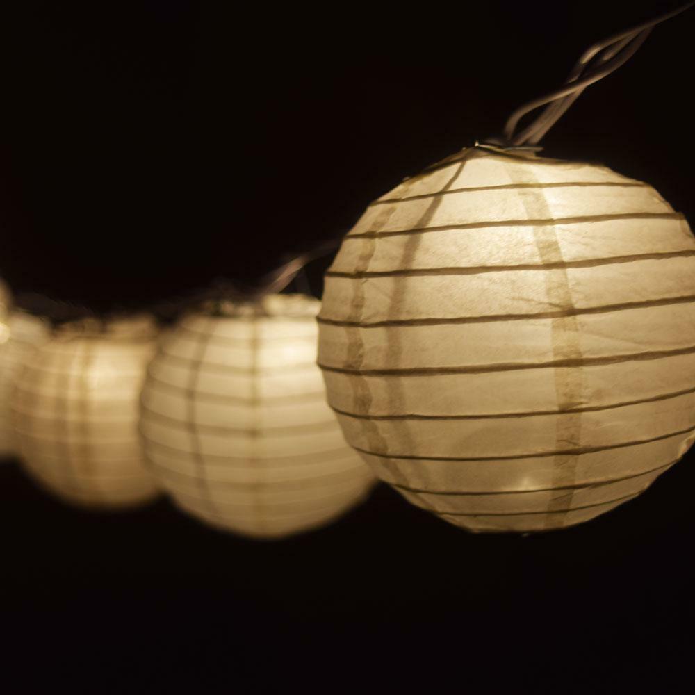 Beige Round Paper Lantern Party String Lights (4″ Lanterns, 8FT Black Cord)