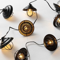 SAFAVIEH Aislin 10-Light G40 Black Plastic Outdoor String Light with Black Shade