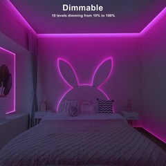 32.8 Ft Pink COB LED Strip Lights RF Remote Dimmable Bright Adhesive Indoor